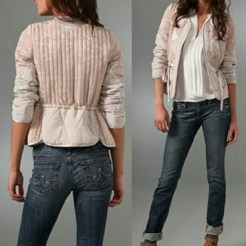 Rebecca Taylor Silk Peplum Jacket Blush Nude Feminine Bomber  Utility Size 4